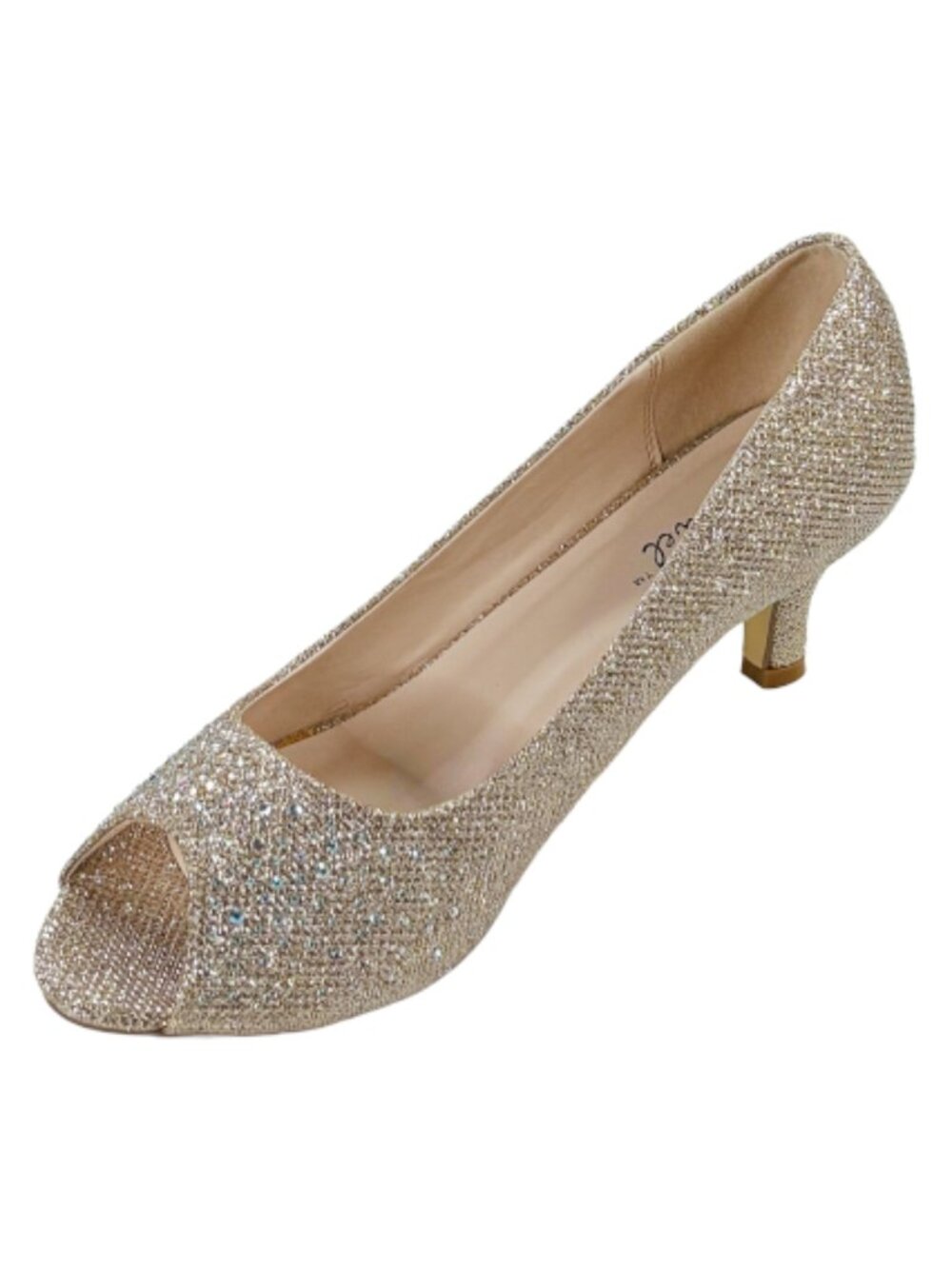 Bonnibel Wonda-02 Women’s Champagne Glitter Peep Toe Mid Heel Pumps